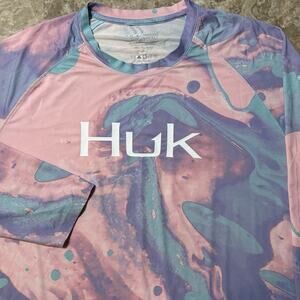 Huk Fishing Shirt Mens 2XL Pink Lava Tie Dye Camo Pursuit Long Sleeve UPF